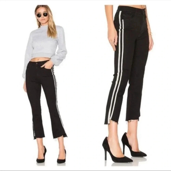 Mother Insider Crop Step Fray Guilty Racer Stripe Skinny Ankle Jeans Black 25 - Picture 12 of 12